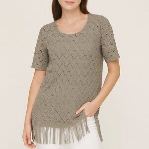 Chico's Crocheted Tunic Top - Size Small (Chico's 1) - with Fringed Bottom EUC